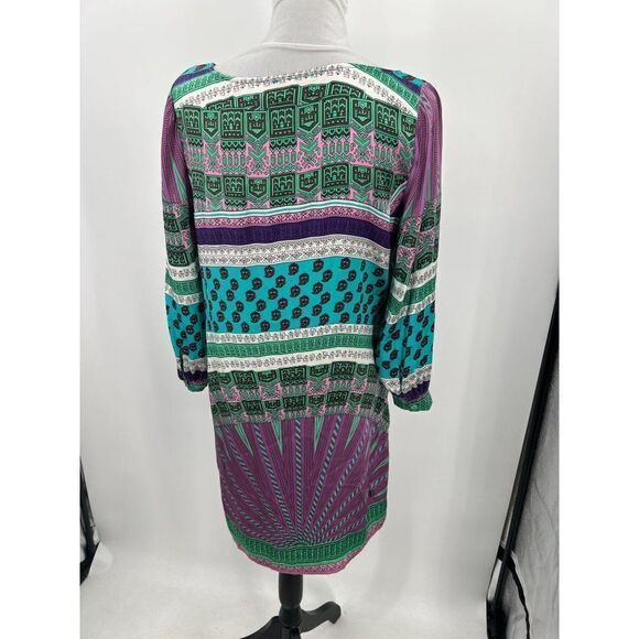 Hale Bob Women's Medium Silk Blend Colorful Boho Abstract Print Long Sleeve - Picture 4 of 15